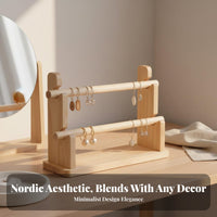 Minimalist Design Wooden Jewelry Display Rack Tiered Design Solid Wood Jewelry Bar Tree Space-Saving for Dressing Table, Boutique