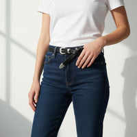 Vintage Leather Belt Easy to Match Silver Buckle Belt Long-Lasting for Jeans