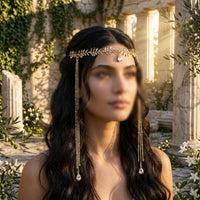 Headpiece with Crystal Ethnic-Inspired Leaf Headband Greek-Style for Festivals