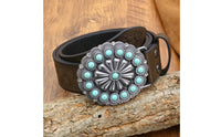 Floral Concho Belt Turquoise Stones Concho Belt Clothing Accessory Embossed Silver-Tone