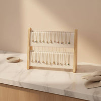 Double-Tier Jewelry Stand Sturdy Wood Frame Wooden Necklace Rack Desktop Jewelry Organizer Space Saving Earring Display Rack