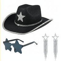 3 Pieces Dangling Star Earrings Oversized Cowgirl Outfit Kit Fringed Look