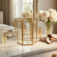 Desktop Storage Holder with Metal Frame Golden-Hued Makeup Brush Organizer