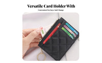 Soft PU Leather Quilted Card Holder with Keychain Lightweight Slim Quilted Card Holder Secure Zipper Closure for Women, Daily Use, Commuting