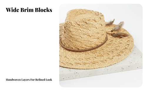 Crown Top Straw Hat Hand-Woven Wide Brim Straw Hat Headwear Adjustable Fit Chic Accessory Breathable for Women, Summer, Beach
