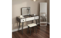 Hinged Lid Vanity Table Modern Minimalist Design Makeup Vanity with Storage Drawers Dressing Table with Mirror and Stool