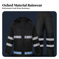 Long-Lasting Reflective Rain Suit Breathable Material High Visibility Rain Jacket and Pants Windproof for Traffic Men, Motorcycling, Hiking