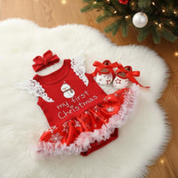 3 Pieces Tutu Romper Dress Ruffle Sleeves Baby Girl Outfit Set for Photo