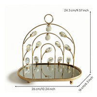 Dessert Stand with Mirrored Trays Arched Pastry Stand with Crystal Drops Ornate Display Tray for Confectioners, Weddings