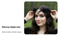 Nature-Inspired Dark Elegant Flower Headband, Halloween Vintage Elf Hairpiece for Women