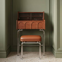Retro Dressing Table with Stool Sturdy Wood Wooden Makeup Vanity with Drawers Modern Vanity Desk with Illuminated Mirror
