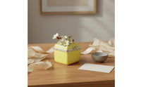 Cherry Blossom Jewelry Box Embossed Texture Metal Jewelry Box Golden-Hued Trim
