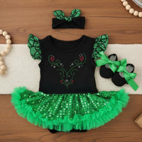 3 Pieces Tutu Romper Dress Ruffle Sleeves Baby Girl Outfit Set for Photo