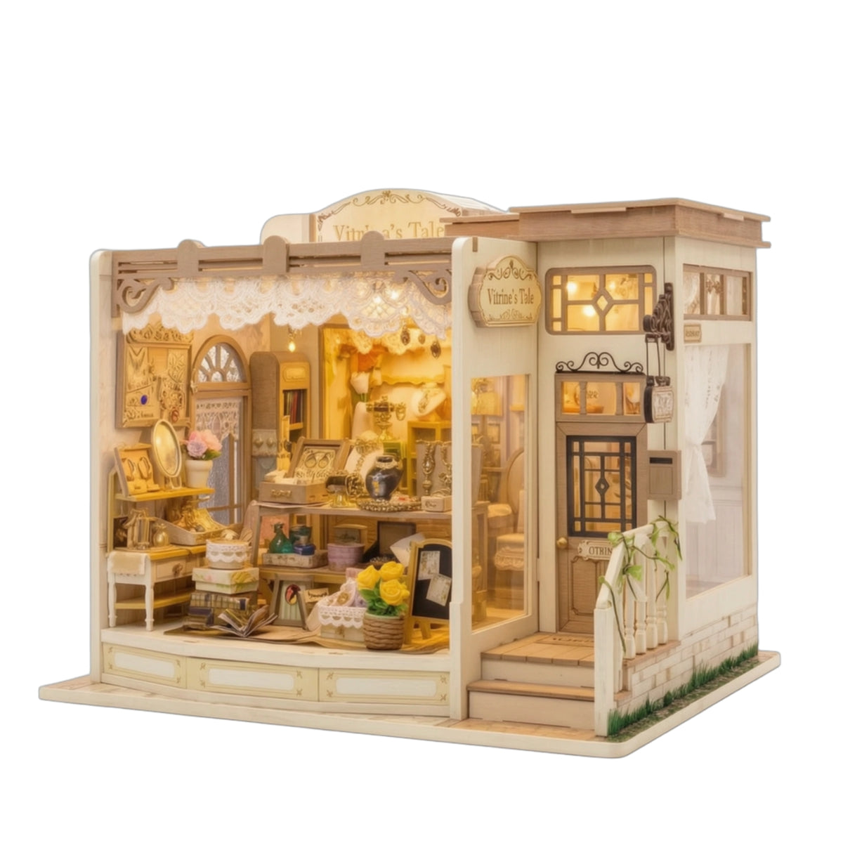 Miniature Jewelry Shop Detailed Miniature House with Light Decorative Toy for Desk
