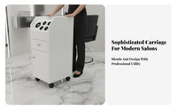 With Wheels Wheeled Hair Tool Cabinet Locking Casters Salon Styling Station Modern Design Beauty Trolley Multiple Storage Options for Beauticians Artists, Pet Groomers, Barber Shop, Barbershop, Cosmetology School, Home Studio