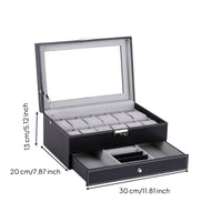 2-Tier Watch and Jewelry Box Debris-Resistant-Resistant 2-Tier Jewelry Organizer Men's Valet Box Secure Metal Clasp for Women