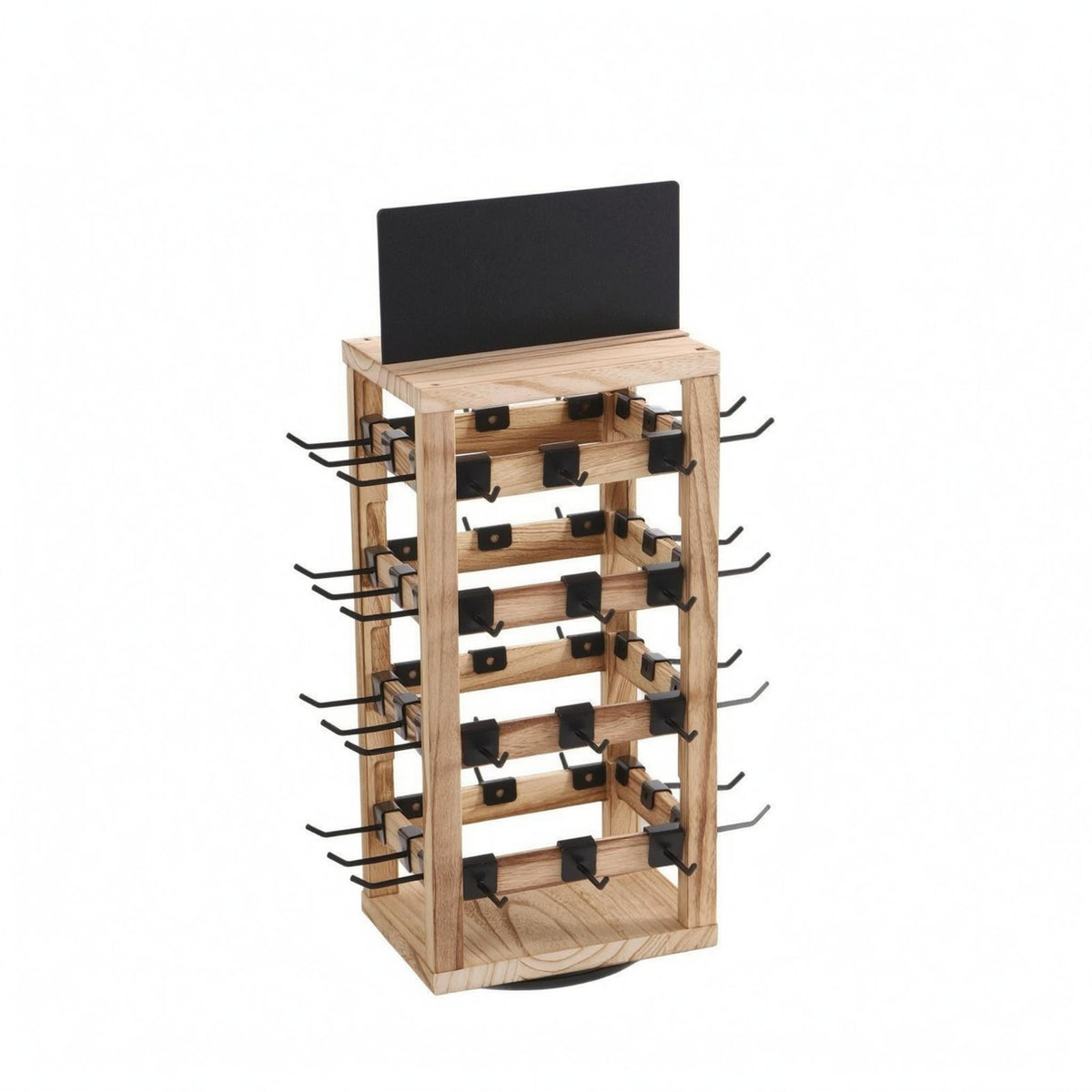 Rotating Jewelry Display Rack Tabletop Wooden Pegboard Display Space-Saving