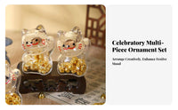 Glass Cat Ornament with Gold Peanuts Wealth Attracting Fortunate Cat Glass Jar