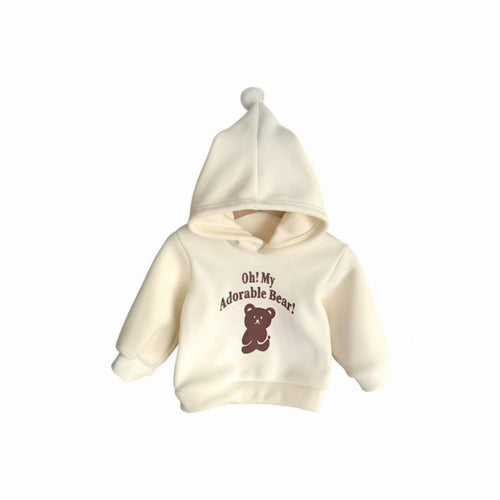 Autumn Winter Double-Sided Fleece Hooded Sweatshirt, Thick Warm Pullover, Cute Letter Pattern, Holiday Top for Babies