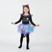 Black Cat Costume Ruffled Bodysuit with Skirt Elegant for Halloween, Girls, Kids