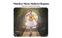 Porcelain Pattern Dancewear Set, Square Dance Costume, Classical Style, Princess Sleeve, Flowing Skirt