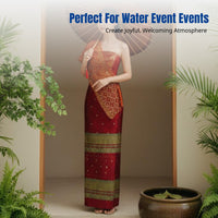 Dai Ethnic Women's Red Traditional Dress, Thai Style, Water Festival, Spa Reception, Studio Outfit