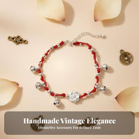Boho Red String Bracelet, Handmade Lotus Chime Anklet, Lucky Charm Jewelry for Women & Men