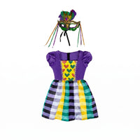 Carnival Costume Dress Glittery Plaid Costume Dress Feather-Like Accents