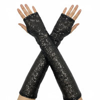 Fingerless Beaded Long Gloves, Reflective, Polyester, Halloween, Cosplay, Stage, Nightclub Party Wear