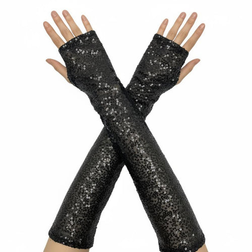 Fingerless Beaded Long Gloves, Reflective, Polyester, Halloween, Cosplay, Stage, Nightclub Party Wear