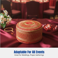 Festive Red Gold Embroidered Hat, Chinese Style, Muslim Prayer, Unisex, Small