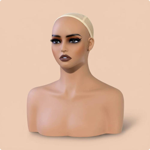 PVC Mannequin Bust Skin Tone Half Body Mannequin Head Easy to Clean Hat Display Head for Salons, Studio