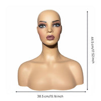 Earring Display Bust Double Shoulder Design Female Mannequin Head PVC Hairpiece Display Head for Jewelry Sellers, Salon Owners, Online Product Photos