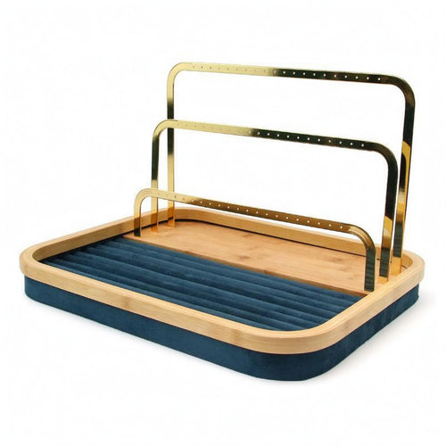 Jewelry Display Stand Gold-Tone 3 Tier Jewelry Stand Space-Saving Earrings Holder with Tray