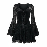 Black Bell Sleeve Dress Vintage Inspired Gothic Mini Dress Heart-Shaped Neckline