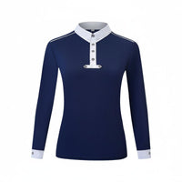 Equestrian Polo Shirt Shoulder Piping Sports Clothing Stretchy for Men