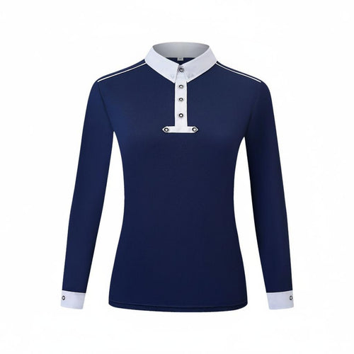 Equestrian Polo Shirt Shoulder Piping Sports Clothing Stretchy for Men