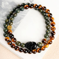 Amber-Brown Stone Bead Bracelet Meditation Aid Obsidian Mala Beads for Gift