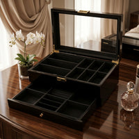 Multi-Compartment Jewelry Box with Mirror Velvet Double-Layer Jewelry Box Space-Saving Dust-Resistant for Women, Collectors, Dresser, Vanity, Bedroom