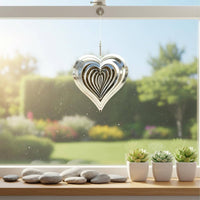 3 Pieces Heart Wind Chimes Rotating Metal Hanging Wind Chimes 3D Effect for Tree