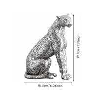 Resin Leopard Sculpture Electroplated Big Cat Figurine Luxury Look Sitting Statue for Living Room, Office Desk, Shelf