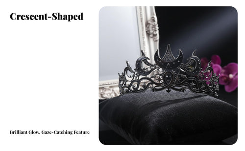 Celestial Moon Astral Tiara Sparkling Rhinestones Celestial Wedding Crown Black Curved Moon Crown Vintage Inspired for Weddings