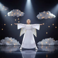 Celestial Costume with Feathered Appendages and Radiant Circlet Soft Material Kids Celestial Dress with Feathered Appendages And