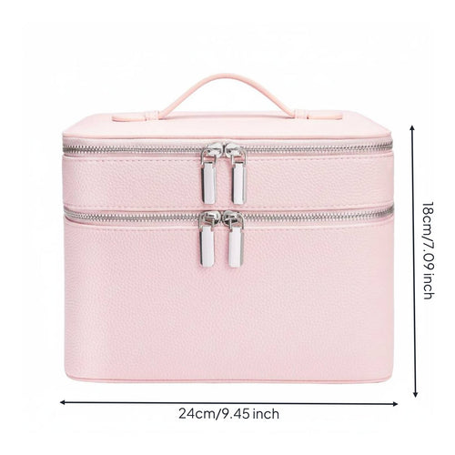 Portable Cosmetic Train Case PU Leather Cosmetic Organizer Box with Dividers