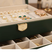 Double Tier Jewelry Box Portable Multi-Tier Jewelry Case Necklace and Band Holder Abrasion Protection for Women, Travel