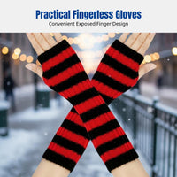 Japanese Korean Style Striped Fingerless Gloves, Cosplay Christmas Party, Long Knit Arm Warmers, Unisex