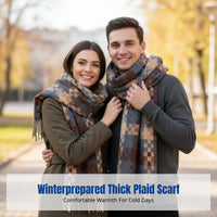Plaid Scarf, Thickened Long Tassel, Autumn Winter Neck Warmer, Unisex, Soft Polyester, Gift Option