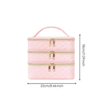 3-Layer Makeup Case Double Zipper Quilted Cosmetic Organizer for Business Trip