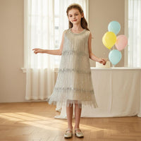 Sequin Fringe Dress Dressy Look Children's Clothing Sleeveless for Piano Recital