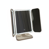 Tri-Fold Makeup Mirror Rechargeable Beauty Accessory Touch Control for Desk